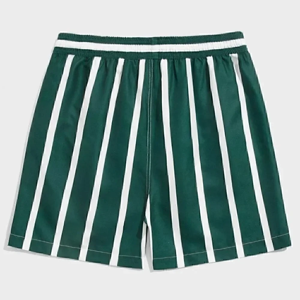 Green Vacation Style Striped Men's Swim Trunks